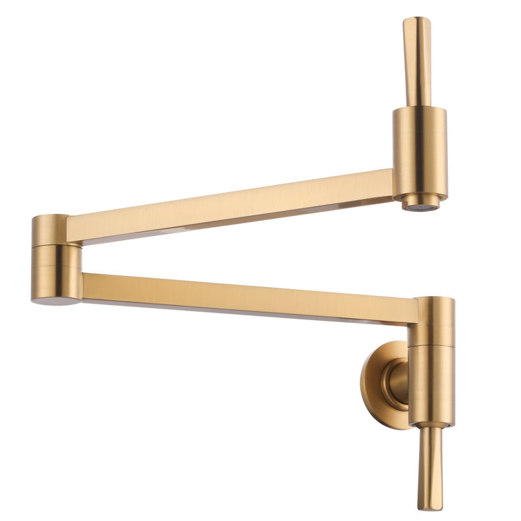 Brushed Gold Wall Mount Pot Filler with Double Joint Swing Arm