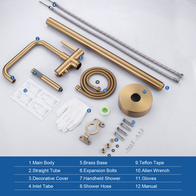 Gold Freestanding Tub Faucet with Hand Shower and Lever Handle
