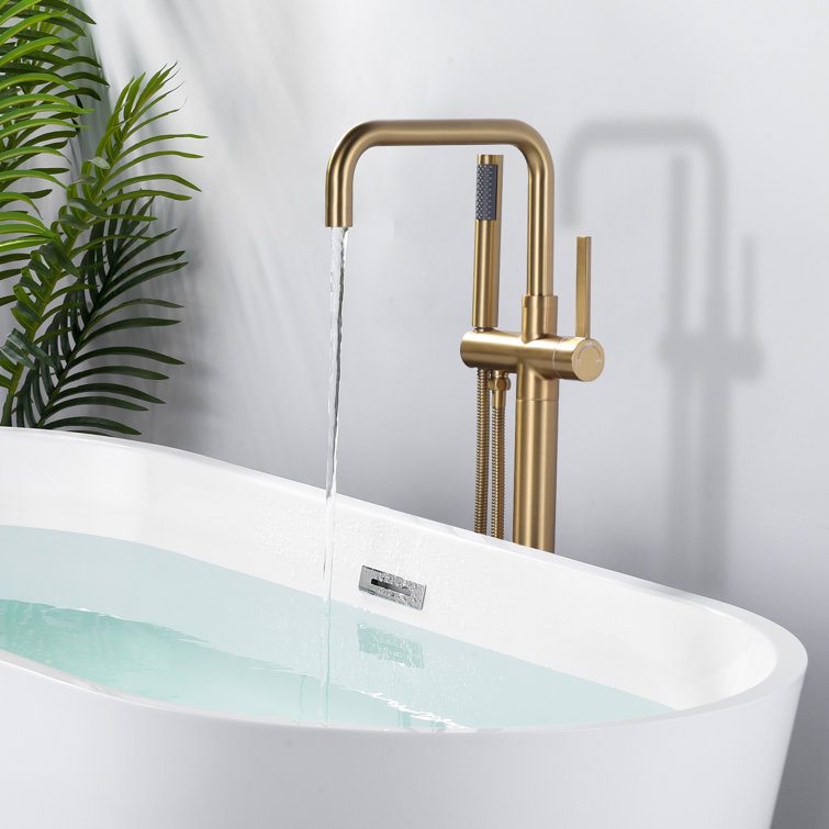 Gold Freestanding Tub Faucet with Hand Shower and Lever Handle