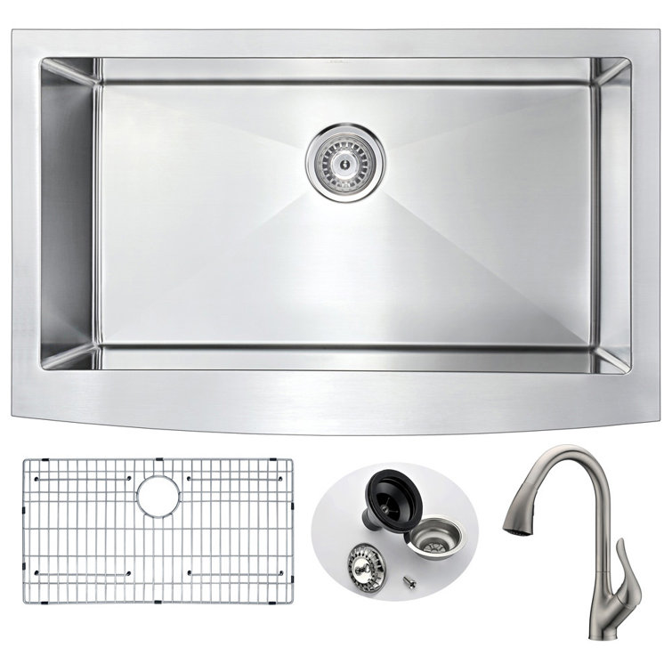 Elysian 36'' Stainless Steel Farmhouse Kitchen Sink with Brushed Nickel Faucet