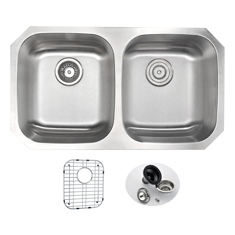 Moore 32'' Double Bowl Stainless Steel Undermount Kitchen Sink