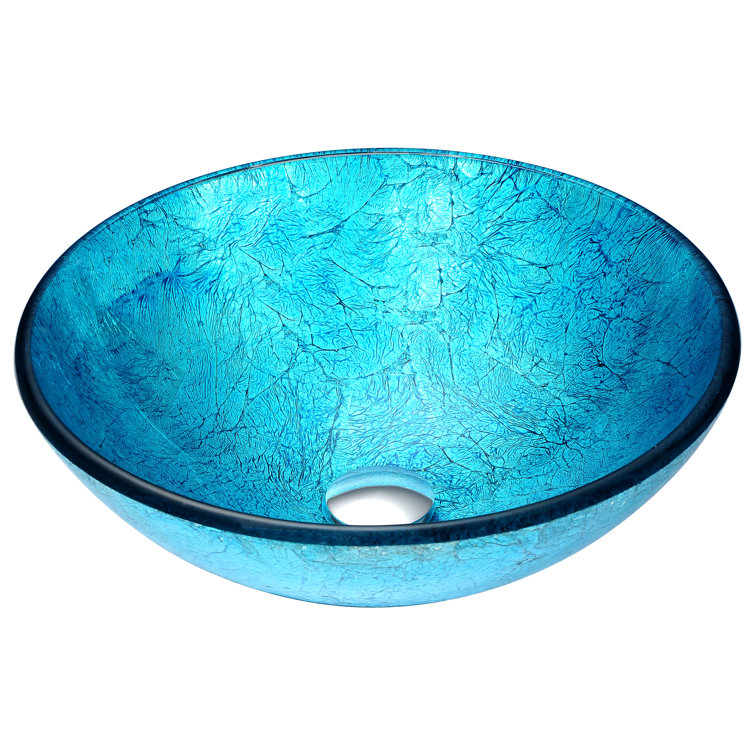 Emerald Ice 16.5'' Round Tempered Glass Vessel Bathroom Sink