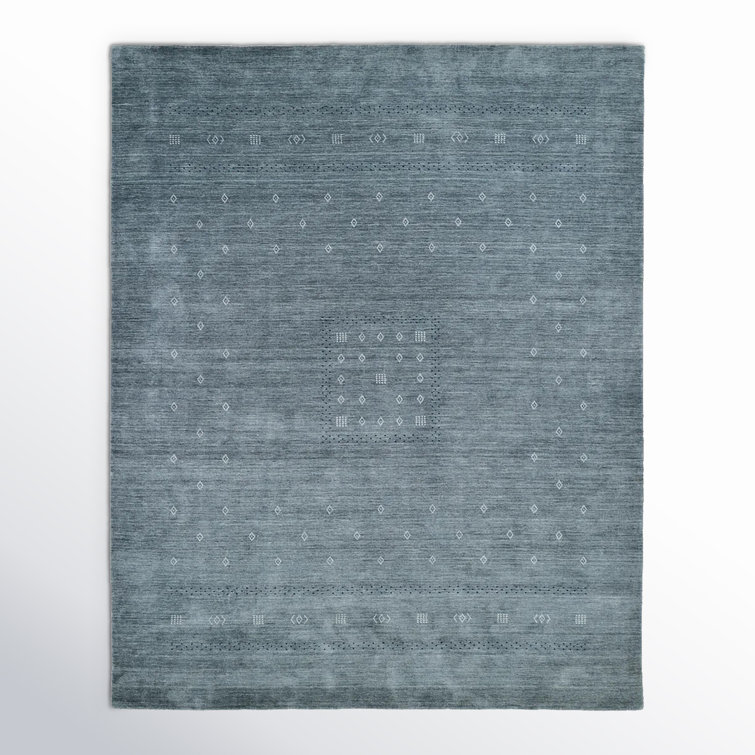 Slate Grey Geometric Hand-Knotted Wool Area Rug 6' x 9'