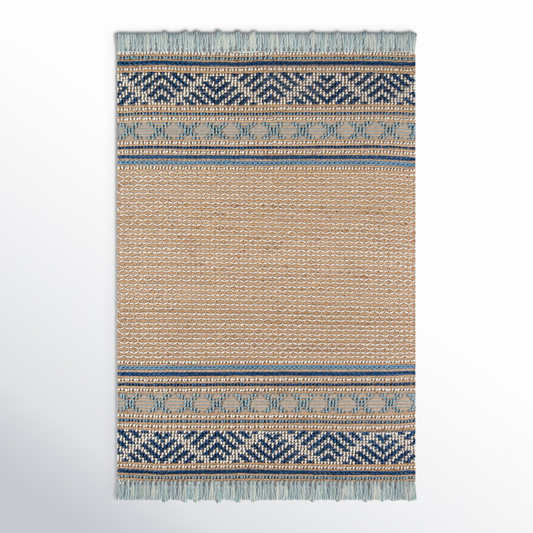 Esme Blue and Beige Geometric Wool Cotton Rug