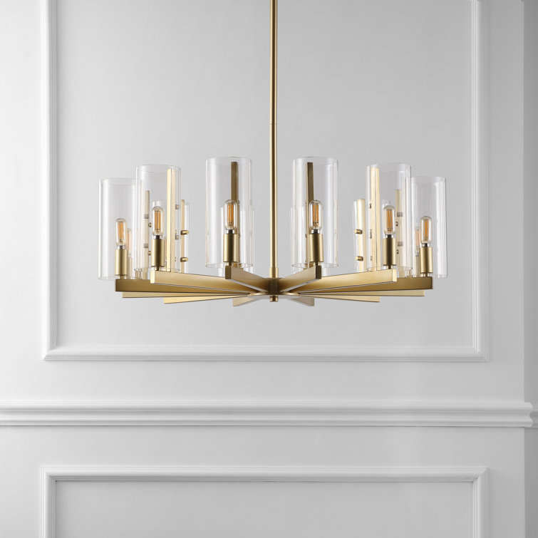 Benicio 12-Light Gold Wagon Wheel Chandelier with Clear Glass Shades