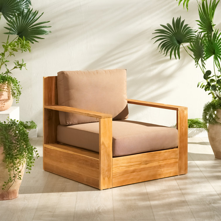 Natural Brazilian Teak Patio Chair with Brown Cushions