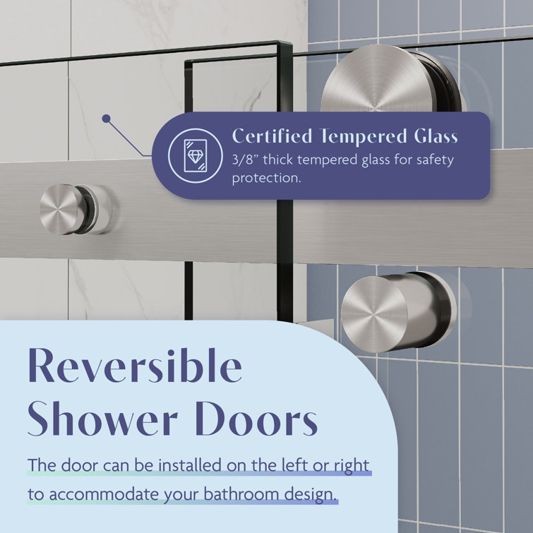 Brushed Nickel Frameless Sliding Shower Door with Clear Glass
