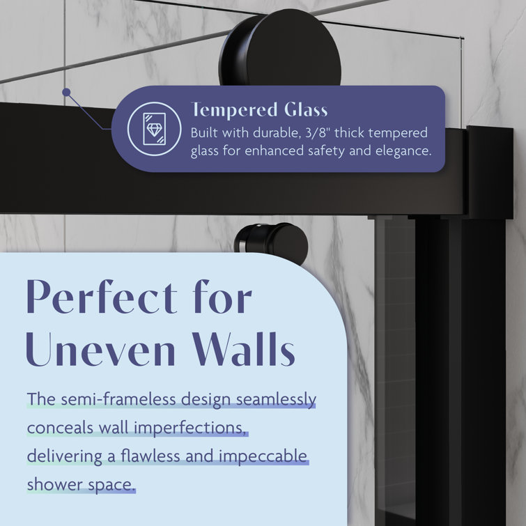 Matte Black 48" Contemporary Frameless Double Sliding Shower Doors
