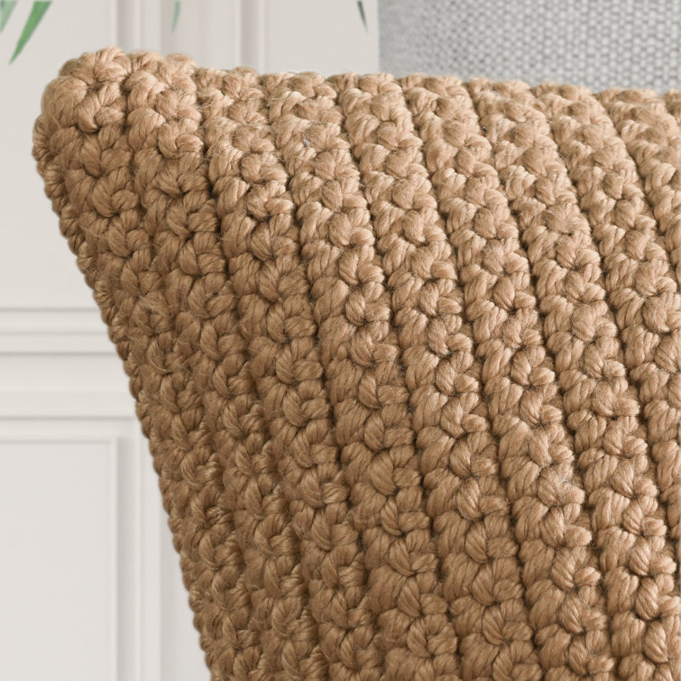 Amber Yellow 22" Square Braided Polyester Outdoor Pillow