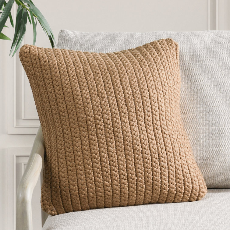 Amber Yellow 22" Square Braided Polyester Outdoor Pillow