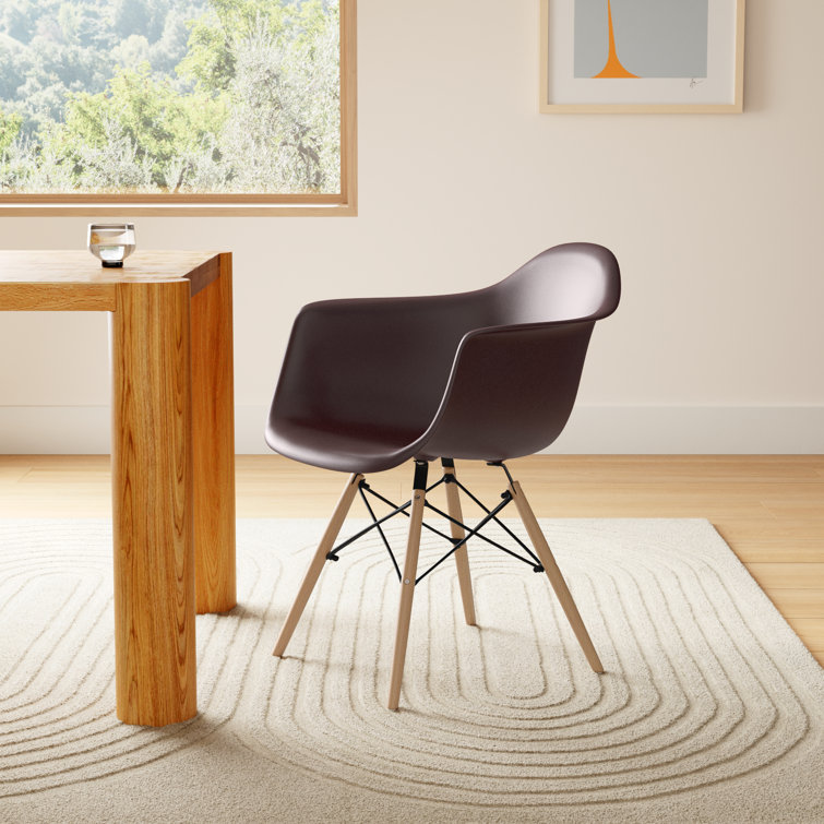Brown and Natural Plastic Arm Chairs with Wood Legs, Set of 2