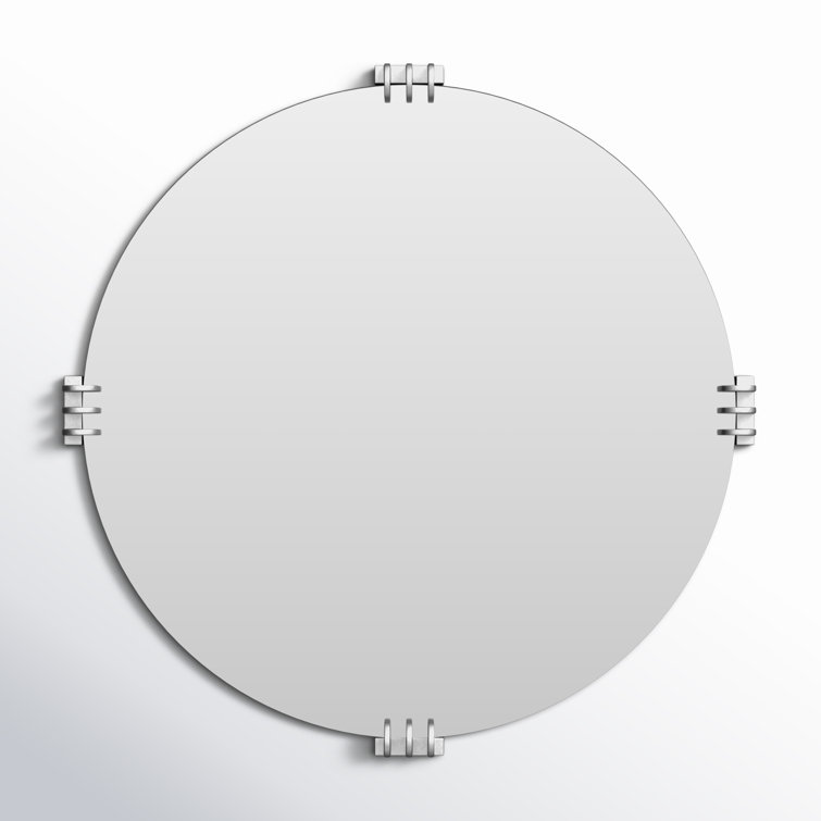 Aubrey Transitional Round Frameless Wall Mirror with Silver Brackets