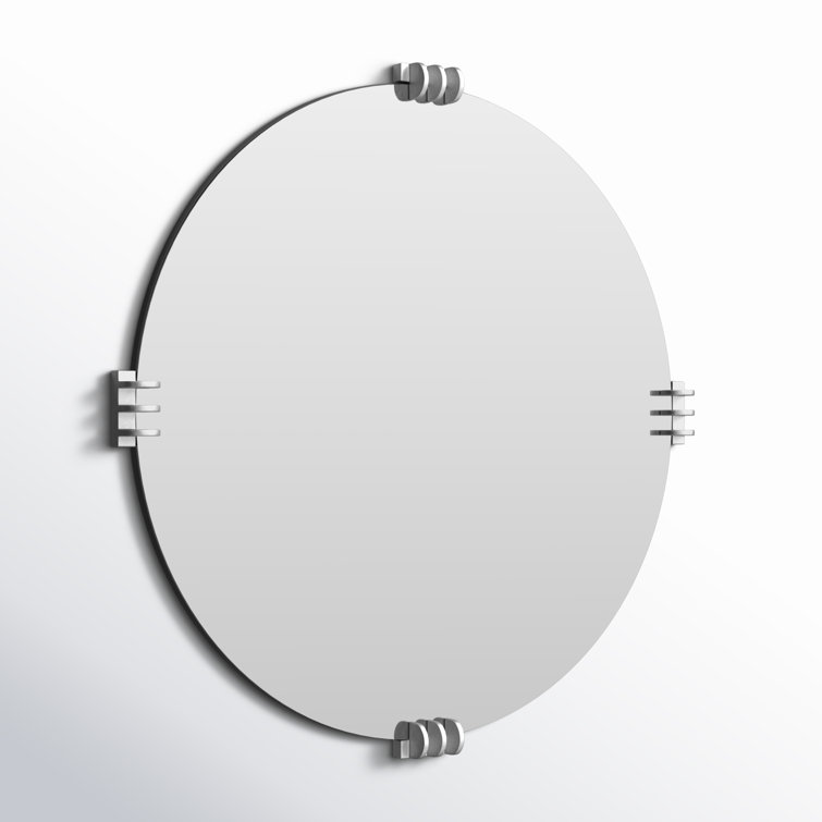 Aubrey Transitional Round Frameless Wall Mirror with Silver Brackets