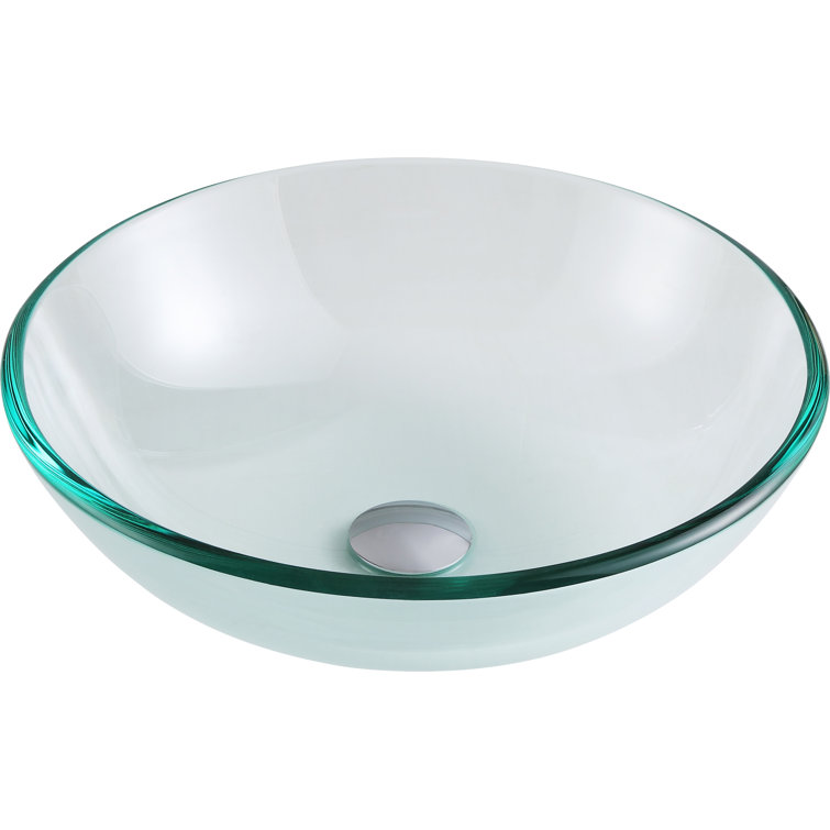 Lustrous Clear Tempered Glass Round Above-Counter Bathroom Sink