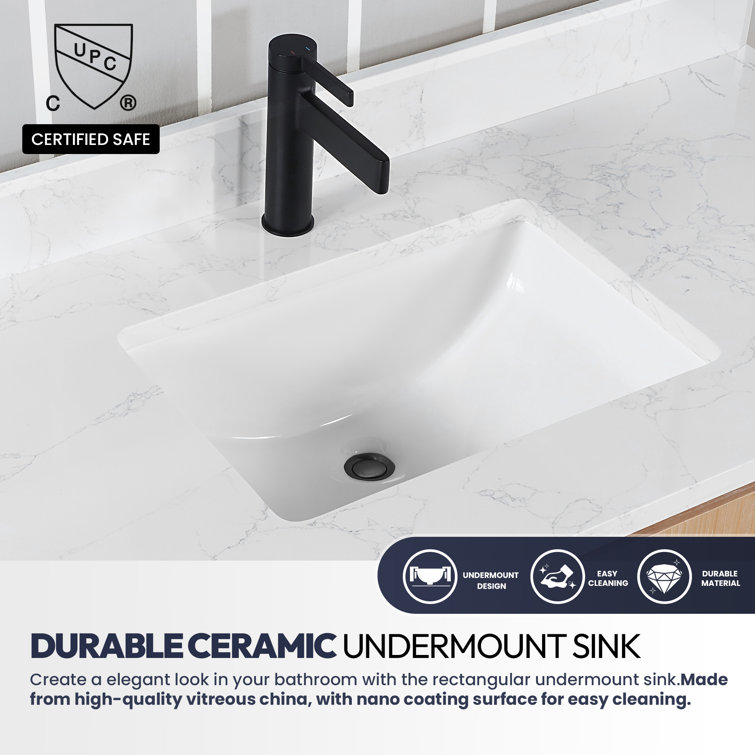 San 72'' Light Brown Wood Double Sink Vanity with White Ceramic Countertop