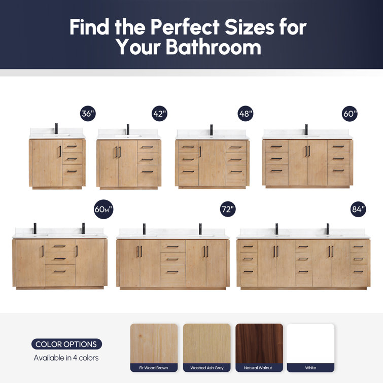 San 72'' Light Brown Wood Double Sink Vanity with White Ceramic Countertop