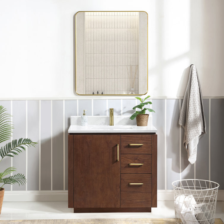 San 36'' Walnut and White Single Bathroom Vanity