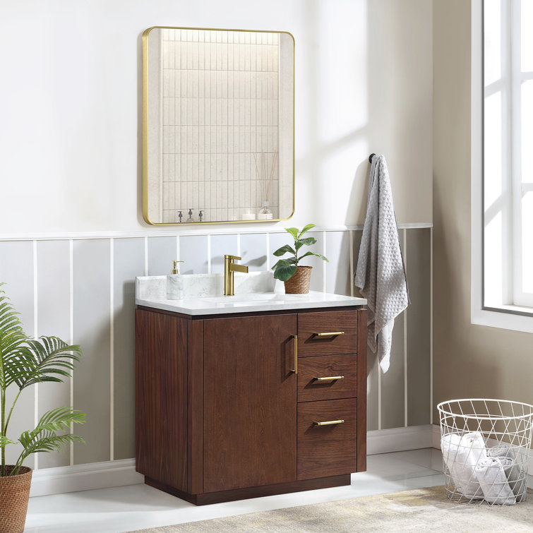 San 36'' Walnut and White Single Bathroom Vanity