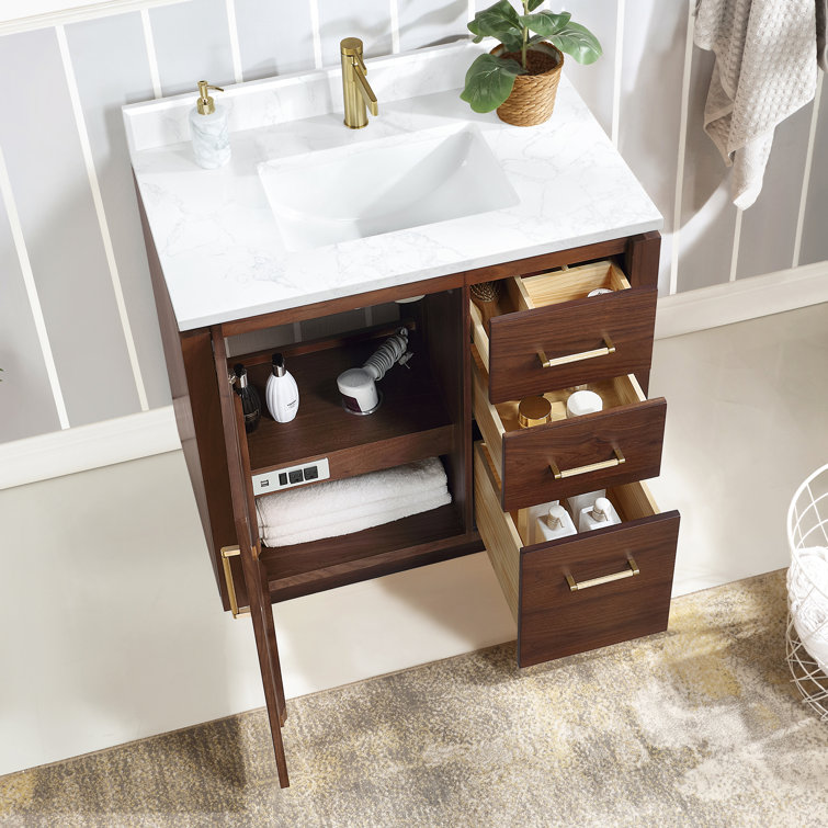 San 36'' Walnut and White Single Bathroom Vanity