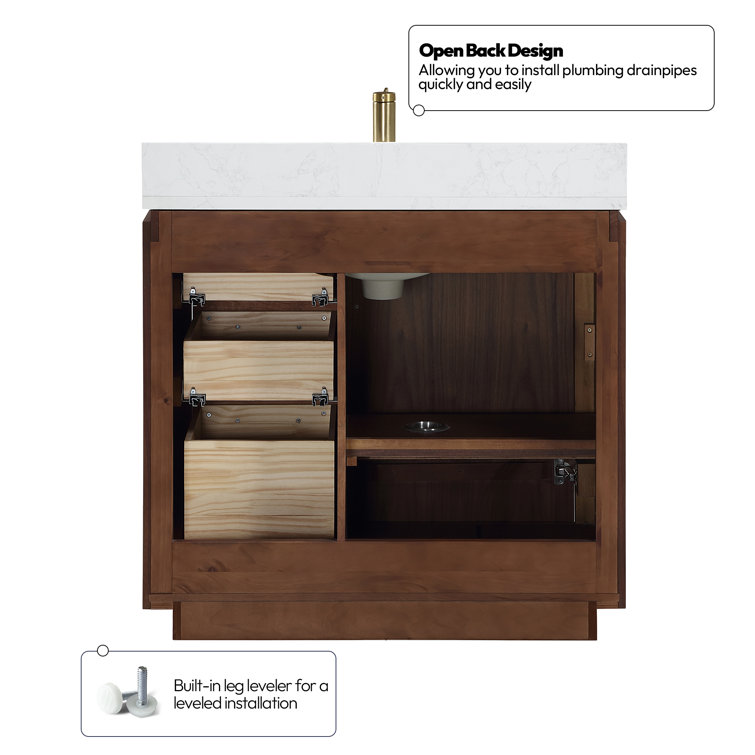 San 36'' Walnut and White Single Bathroom Vanity