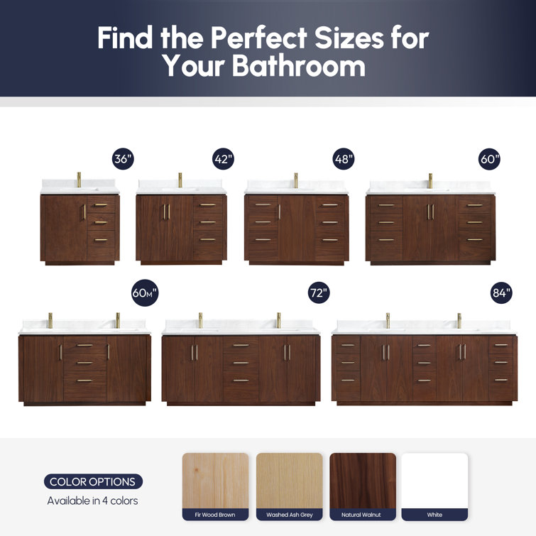 San 36'' Walnut and White Single Bathroom Vanity