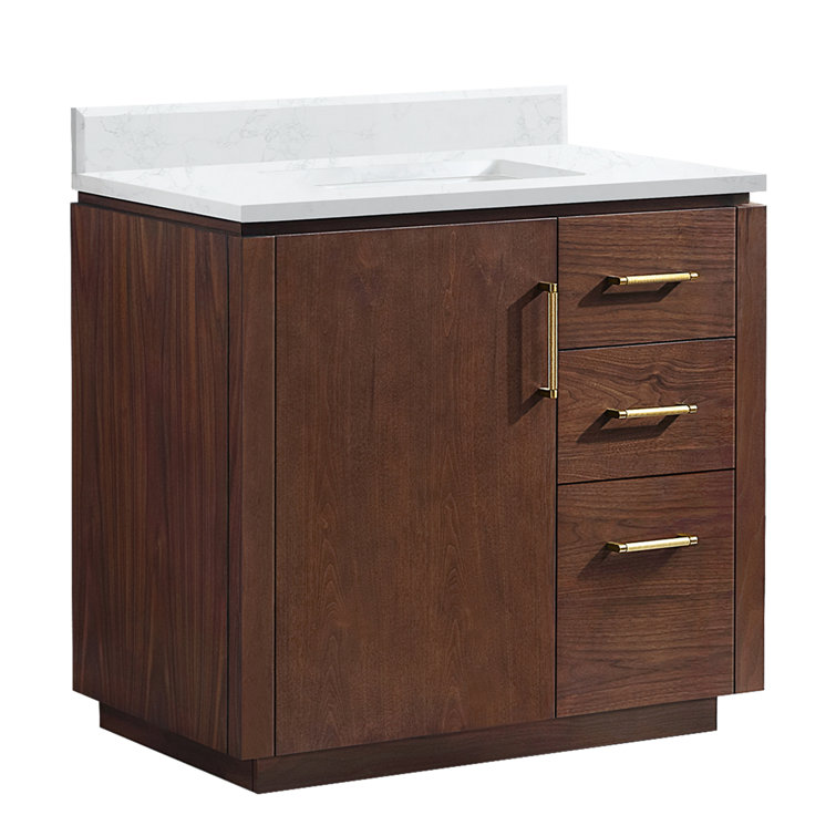 San 36'' Walnut and White Single Bathroom Vanity