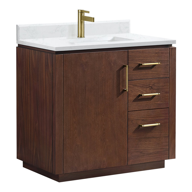 San 36'' Walnut and White Single Bathroom Vanity