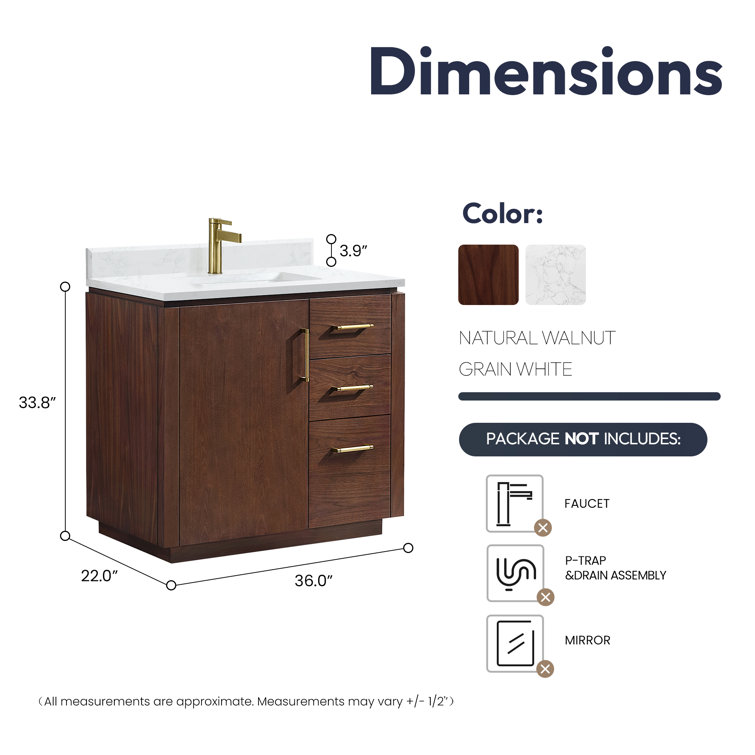 San 36'' Walnut and White Single Bathroom Vanity