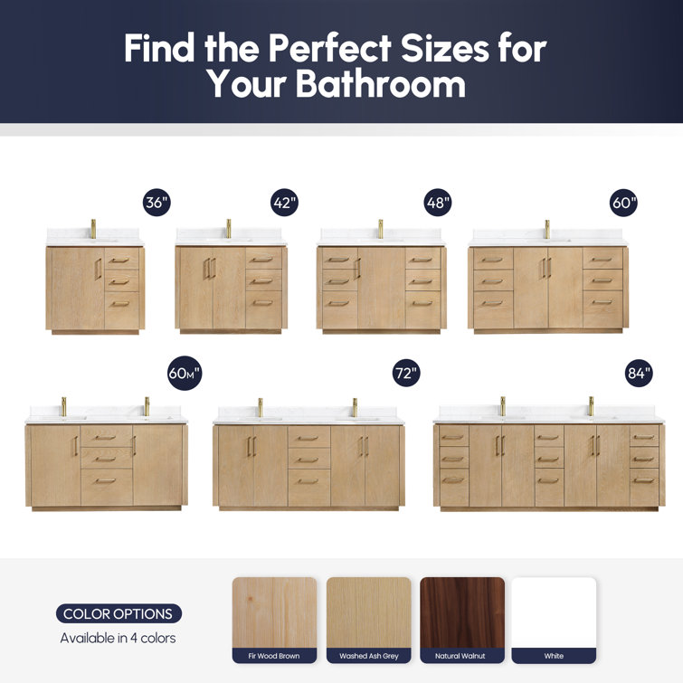 San 42'' Washed Ash Gray Single Bathroom Vanity with Gold Hardware