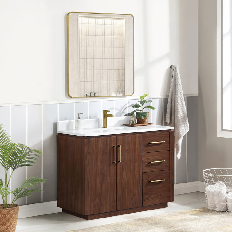 San 42'' Natural Walnut Single Bathroom Vanity with Gold Hardware