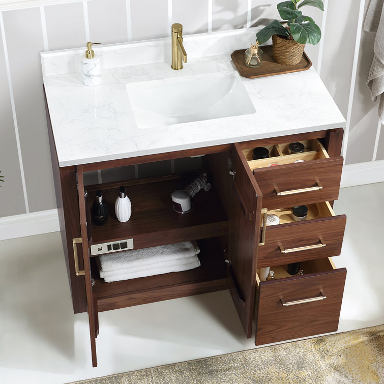 San 42'' Natural Walnut Single Bathroom Vanity with Gold Hardware