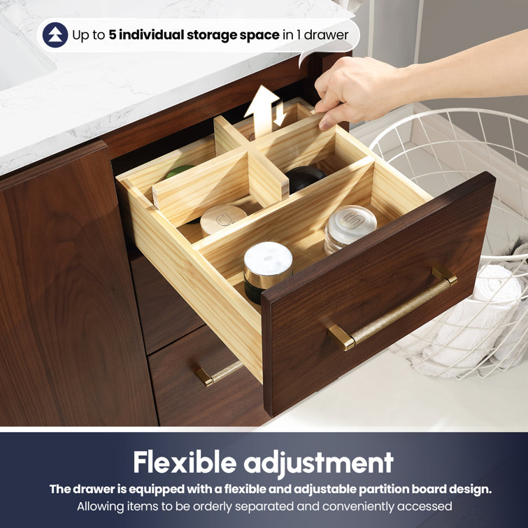 San 48'' Natural Walnut Single Bathroom Vanity with White Stone Top