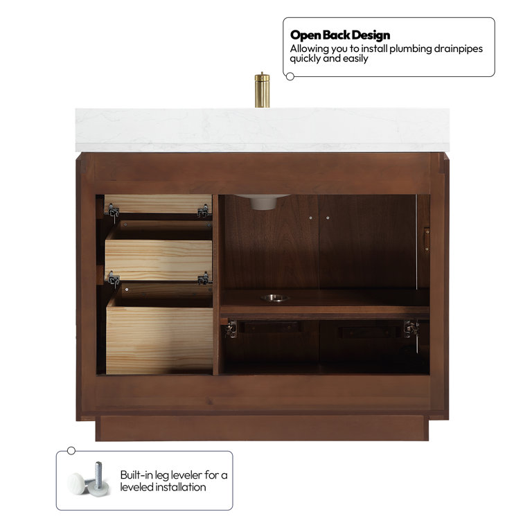 San 42'' Natural Walnut Single Bathroom Vanity with Gold Hardware