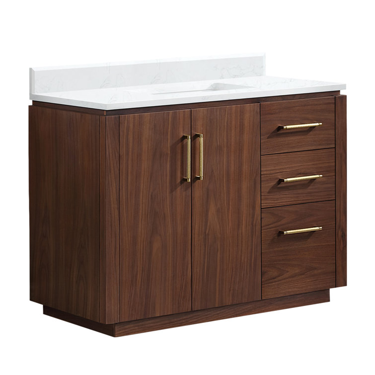 San 42'' Natural Walnut Single Bathroom Vanity with Gold Hardware