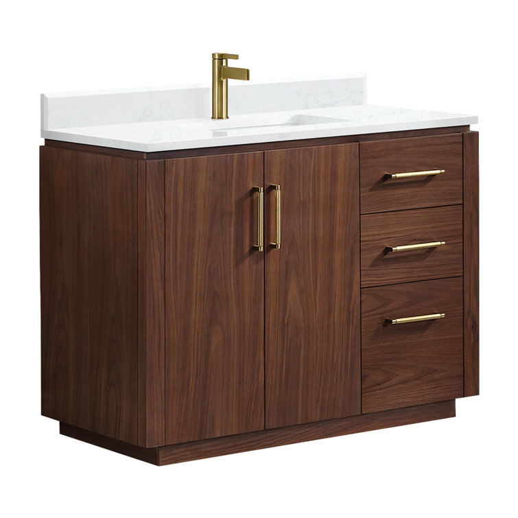 San 42'' Natural Walnut Single Bathroom Vanity with Gold Hardware