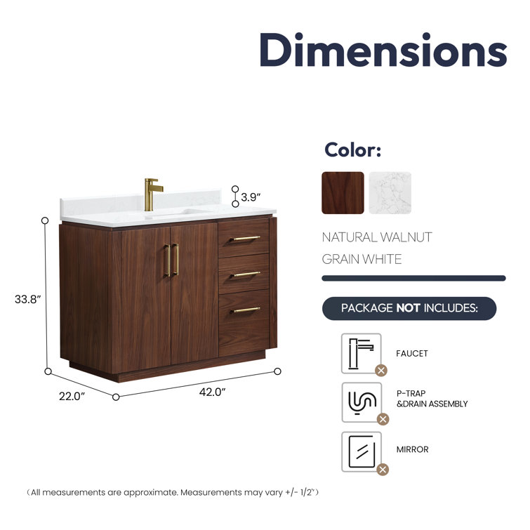 San 42'' Natural Walnut Single Bathroom Vanity with Gold Hardware