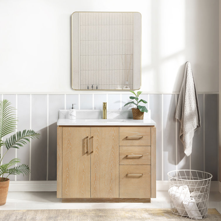 San 42'' Washed Ash Gray Single Bathroom Vanity with Gold Hardware