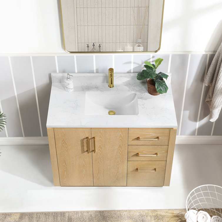 San 42'' Washed Ash Gray Single Bathroom Vanity with Gold Hardware