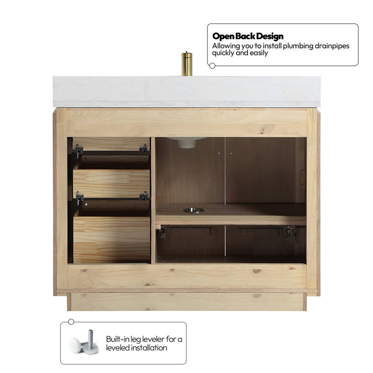 San 42'' Washed Ash Gray Single Bathroom Vanity with Gold Hardware