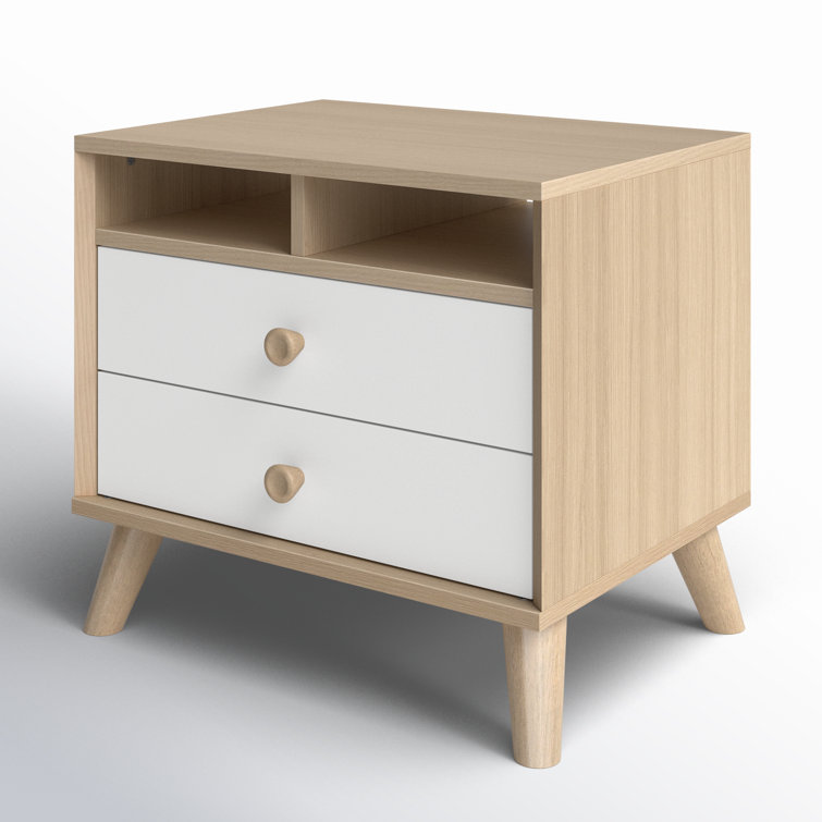 Soft Elm and Pure White 2-Drawer Scandinavian Nightstand