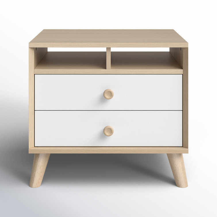 Soft Elm and Pure White 2-Drawer Scandinavian Nightstand