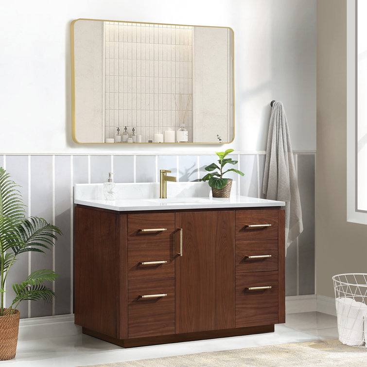 San 48'' Natural Walnut Single Bathroom Vanity with White Stone Top