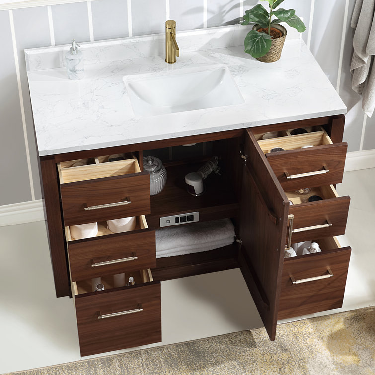 San 48'' Natural Walnut Single Bathroom Vanity with White Stone Top