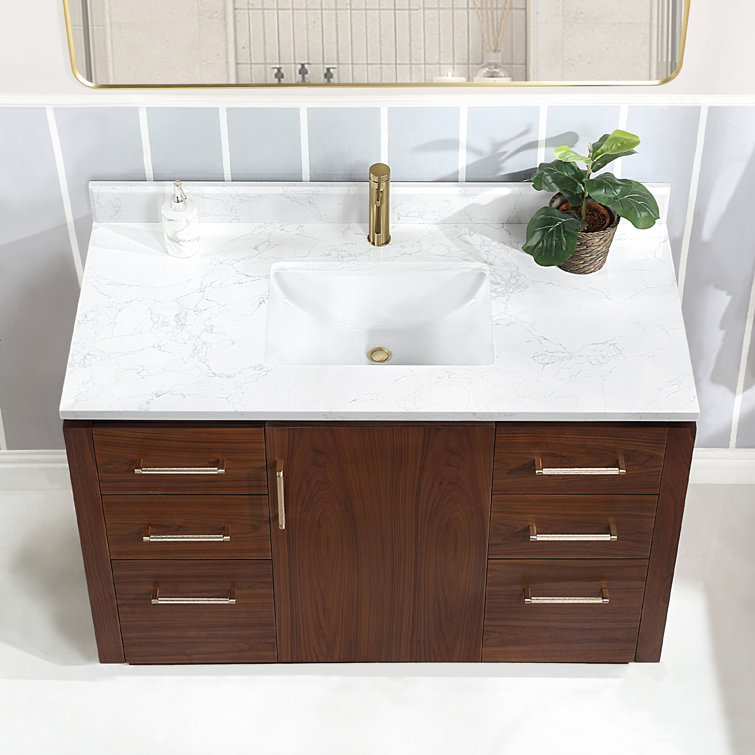 San 48'' Natural Walnut Single Bathroom Vanity with White Stone Top