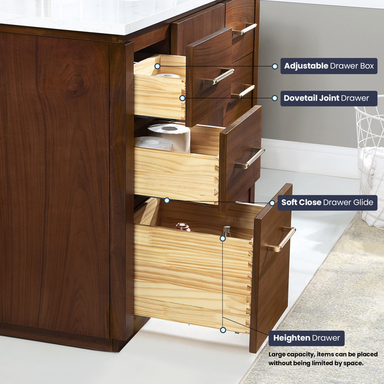 San 48'' Natural Walnut Single Bathroom Vanity with White Stone Top