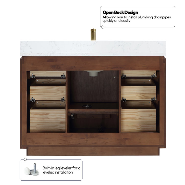 San 48'' Natural Walnut Single Bathroom Vanity with White Stone Top