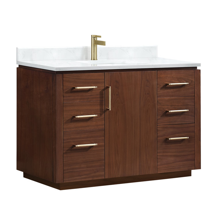 San 48'' Natural Walnut Single Bathroom Vanity with White Stone Top