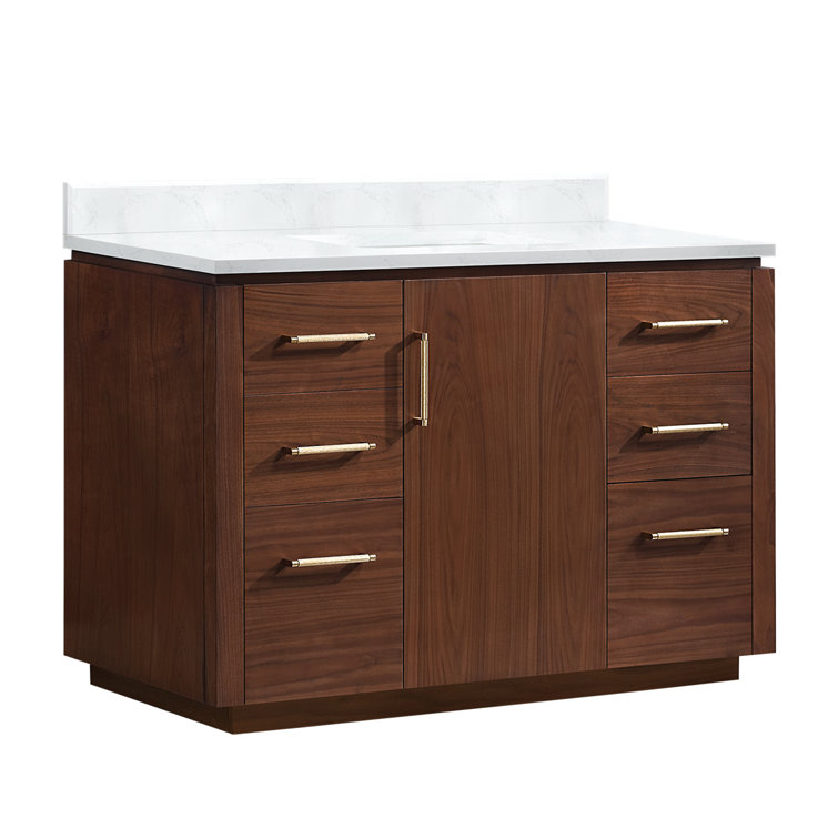 San 48'' Natural Walnut Single Bathroom Vanity with White Stone Top