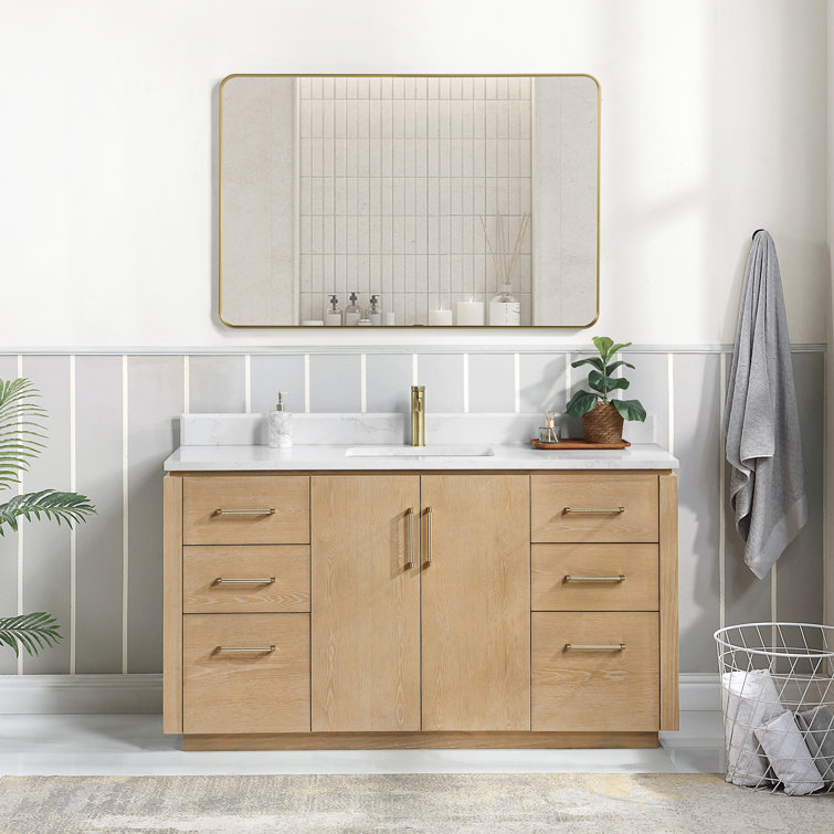 Washed Ash Gray 60'' Single Bathroom Vanity with Gold Hardware