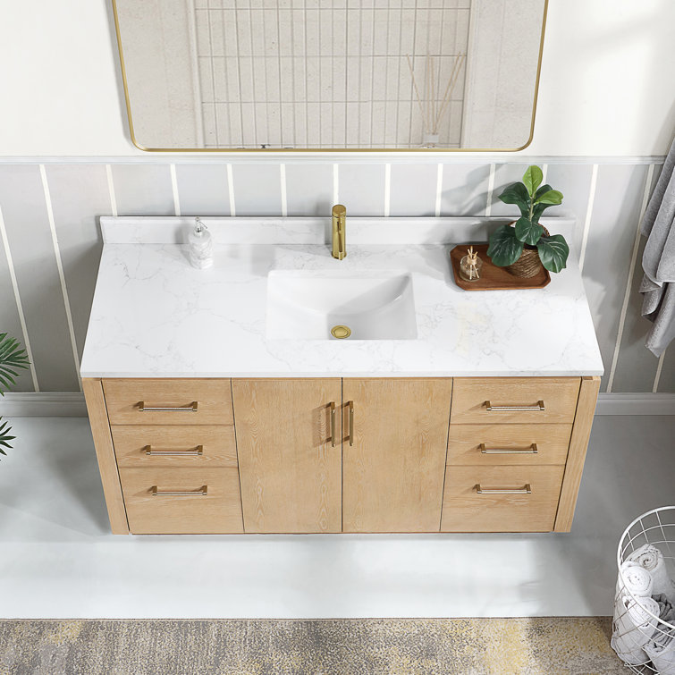 Washed Ash Gray 60'' Single Bathroom Vanity with Gold Hardware